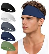 HiRui Headbands for Men &amp; Women (5 Pack), Moisture Wicking No-Slip Sports Headbands for Running, ...