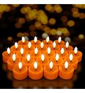 50 Pack Orange Flameless Tea Lights Candles Battery Operated LED Tealights | 3D Wick Realistic Fl...