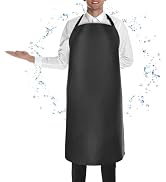 PEASUG Waterproof Butcher Apron, Extra Long Adjustable Lab Apron with Bib for Dishwashing, Cookin...