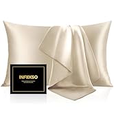 INFIIXSO Mulberry Silk Pillowcase for Hair and Skin, Silk Pillow Cases Standard Size with Hidden ...