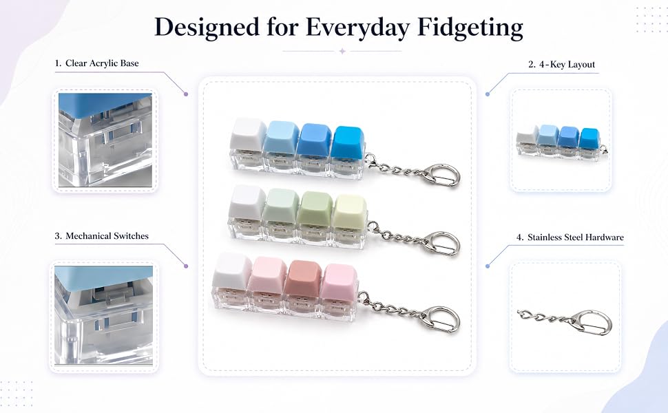 VOZARIKOS fidget keychain details acrylic base switches hardware