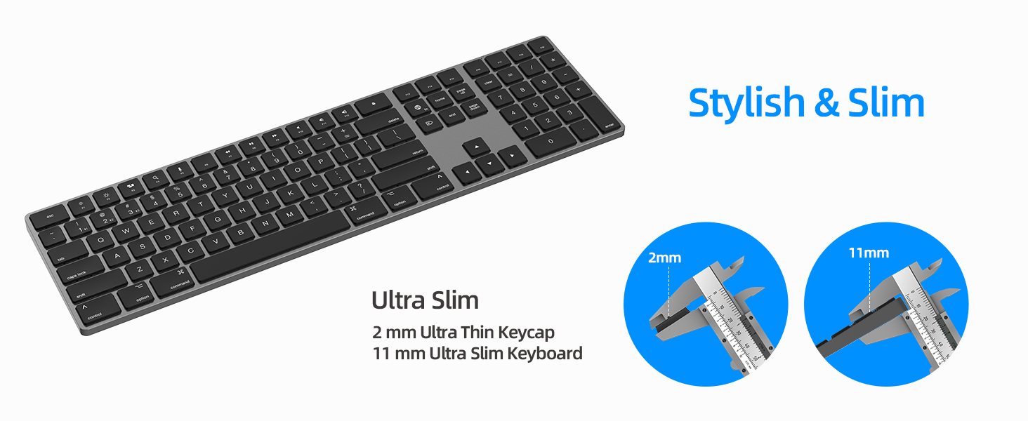 Bluetooth Slim Keyboard for Mac Low-Profile Silent Flat Key Apple iMac, MacBook, Mac