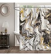 MitoVilla Black Gold Marble Shower Curtain Set, Abstract Modern Shower Curtain for Bathroom Decor...