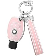 PIFOOG for Mercedes Key Fob Cover 3 Button Pink TPU Bling Car Key Chain Accessories Keys Case She...