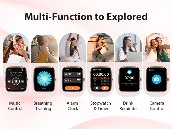 Android and iPhone compatible smartwatch with weather, music, calendar, alarms, and reminders