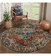 Ciicool Boho 5x5ft Round Area Rug Washable Bedroom Rug Non-Slip Oriental Entryway Throw Rug Low-P...