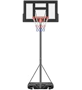 Sweetcrispy Portable Basketball Hoop Outdoor 6.1-10FT Adjustable Height, 44 Inch Shatterproof Bac...