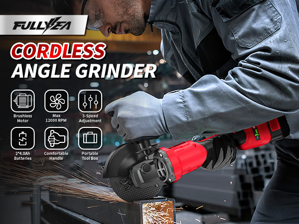 Cordless Angle Grinder 4-1/2&amp;#34; Brushless Metal Grinder 12000 RPM