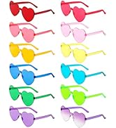 LYMOJOR 12 Pairs Heart Shaped Sunglasses Candy Color Rimless Fun Heart Glasses for Women Party Fa...