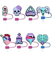 BSTIONYI 8 Pack Straw Cover Cap, Purple Skull Funny10mm Cute Silicone Straw Topper Compatible wit...