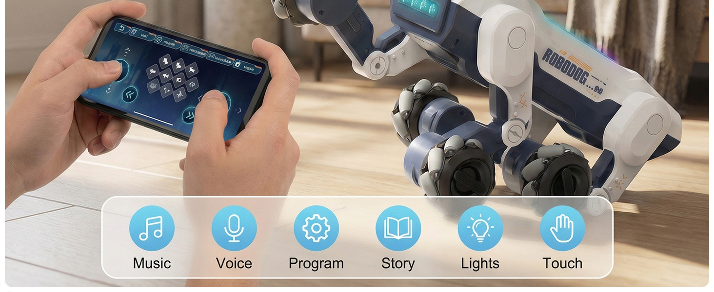 bluetooth robot toy, coding robot dog, programmable robot toy, voice control robot dog