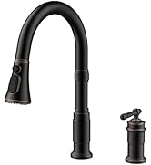 FORIOUS 2 Hole Kitchen Faucet with Pull Down Sprayer, Stainless Steel Rustic Kitchen Sink Faucet ...