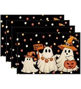 RABUSOFA Polka Dot Ghost Boo Halloween Placemats 12x18 Inch Set of 4 | Autumn Seasonal Holiday Ta...
