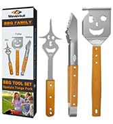 Heavy Duty BBQ Grilling Tool Sets, Extra Thick Stainless Steel Spatula Fork and Tongs, Wooden Han...