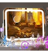 Hasipu LED Makeup Mirror with Bluetooth Speaker, 18" x 14" Vanity Mirror with Lights, Rounded Rec...