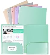 HABGP 3 Hole Pocket Folders, 5 Pcs Pastel Color Heavy Duty Plastic for 3 Ring Binder, with Pocket...