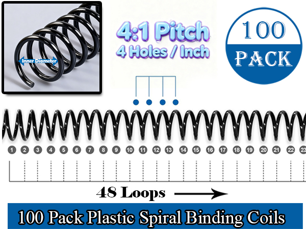 100 Pack Plastic Spiral Coils