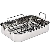 Anolon Triply Clad Stainless Steel Roaster / Roasting Pan with Rack - 17 Inch x 12.5 Inch, Silver