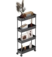 Slim Rolling Storage Cart - Narrow Bathroom Organizer, Mobile Shelving Unit for Kitchen, Laundry,...