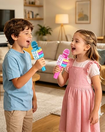 Kids Karaoke Microphone, Bluetooth Wireless Toy Microphone with LED Lights