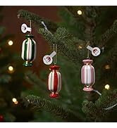 DIF DECO Ceramic Christmas Candy Ornaments 3 PCS Set, Hand Printed Candy Shape Pendant Red and Gr...