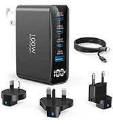 100W USB C Travel Charger, 4-Ports Foldable Travel Adapter Plug Converter with UK/EU/AU Plugs, Fa...