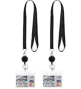 YOUOWO 2 Pack Lanyard with id Badge Holder Retractable Lanyard Black with Card Holders Horizontal...