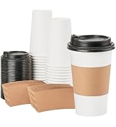RACETOP Disposabe Coffee Cups with Lids and Sleeves 16 oz 50 Pack, Hot Paper Coffee Cups with Lid...