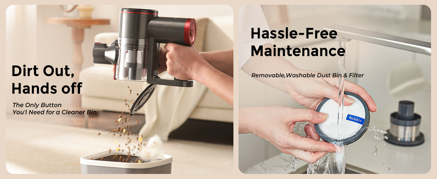 cordless stick vacuum cleaner 1L dust bin washable filter