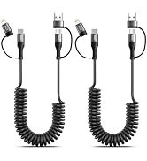 60W Coiled USB C Cable,iPhone Charger Cable for Car 2Pack 4FT [MFi Certified] Coiled Lightning Ca...