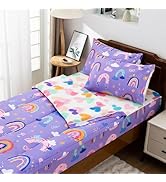 Btargot 3Pcs Purple Rainbow Flowers Theme Durable Zipper Bedding for Kids Boys Girls, Bed in a Ba...
