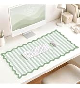 HAUTOCO Scalloped Desk Mat 31.5'' x 15.8'' Aesthetic Mouse Pad | Waterproof, Non-Slip, Stitched E...