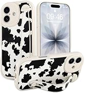 Jefonha Compatible with iPhone 17 Case with Strap, Cute Funny Milk Cow Pattern Phone Case with Fi...
