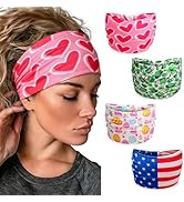 JATEBI 4 Pcs Holiday Headbands for Women Colorful Print Wide Hair Band Cute Stretchy Non Slip Hea...