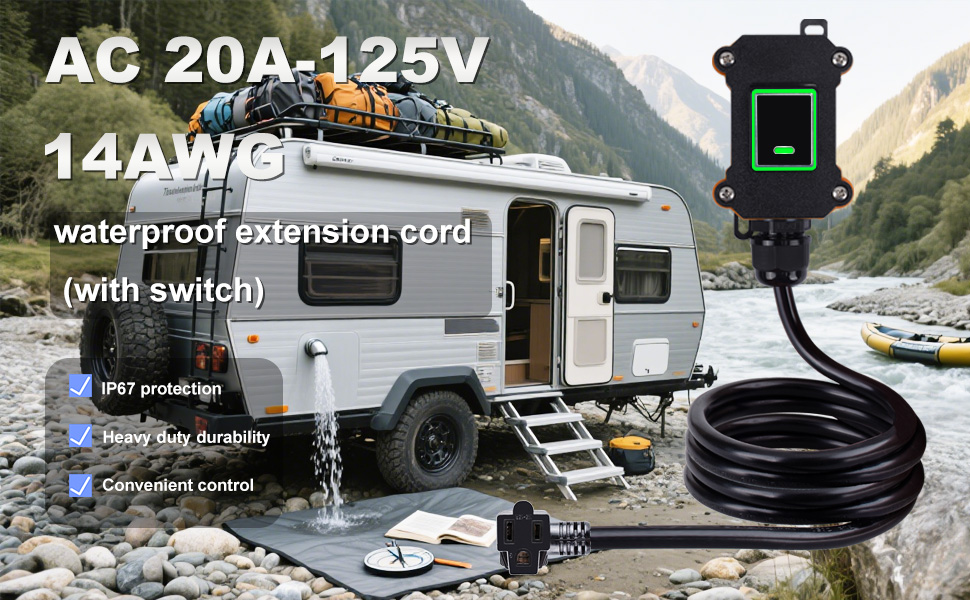 20A125V_Extension_Cord #14AWG_Heavy_Duty_Cable #IP67_Waterproof_Switch