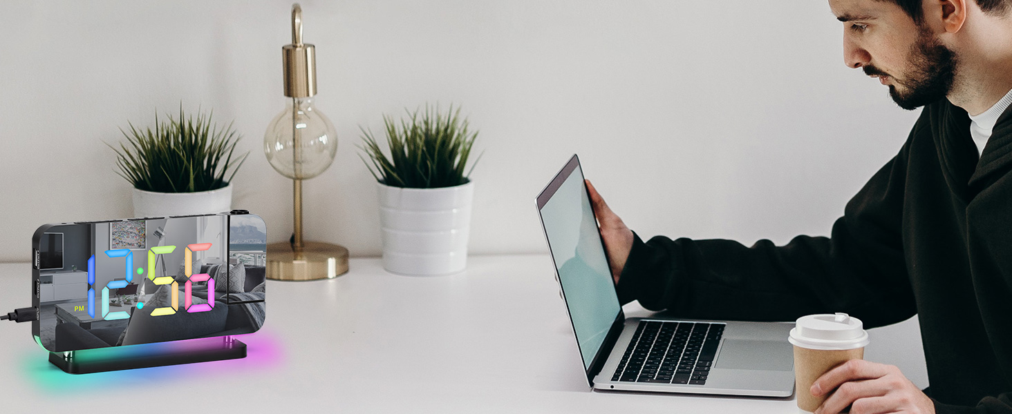 Projection Alarm Clock,LED Mirror Digital Clocks Large Display,with 180° Rotatable Projector