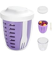 daasigwaa Fresh Fruit Salad Storage Cup To Go With Lids, Fork &amp; Drain Baskets, Reusable Leakproof...