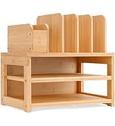 Homde Bamboo Desk Organizer with File Holder, 3-Tier Office Organizers for Desk with Adjustable P...