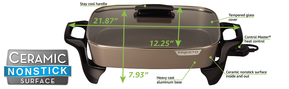 06856 Grey Ceramic Electric Skillet, 16