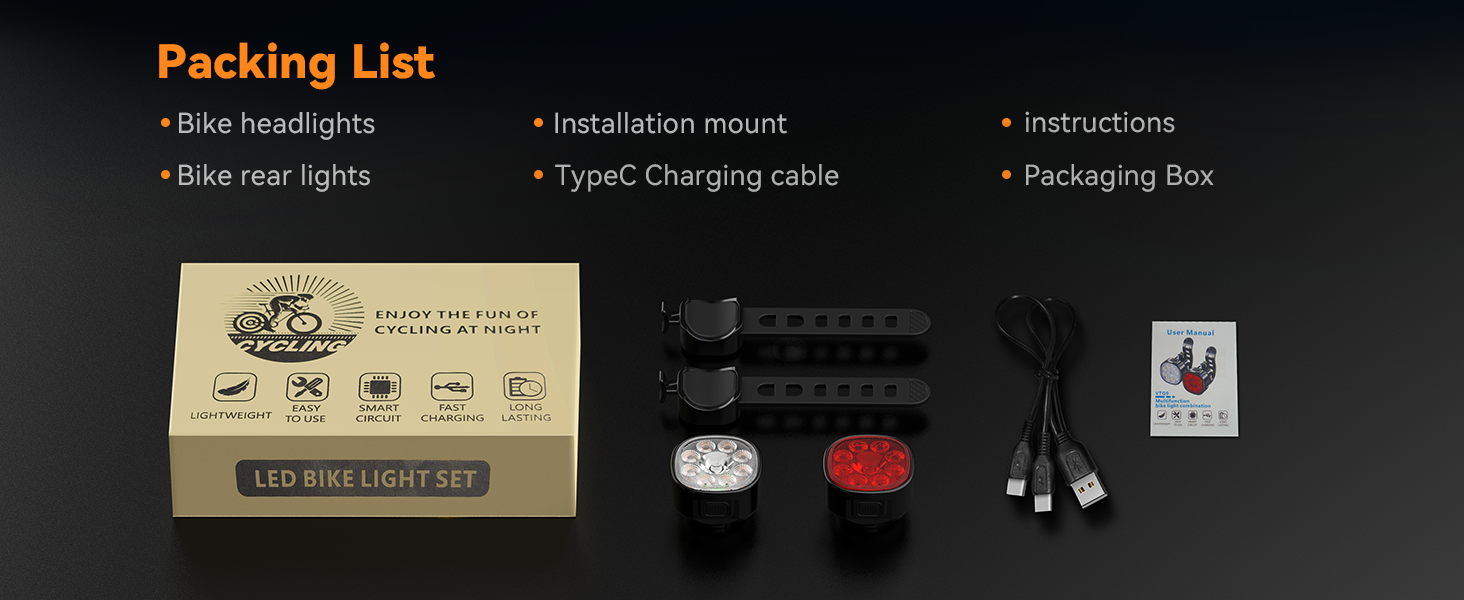 Bike Lights for Night Riding USB Rechargeable Bicycle Light Set Waterproof Bike Headlight Taillight