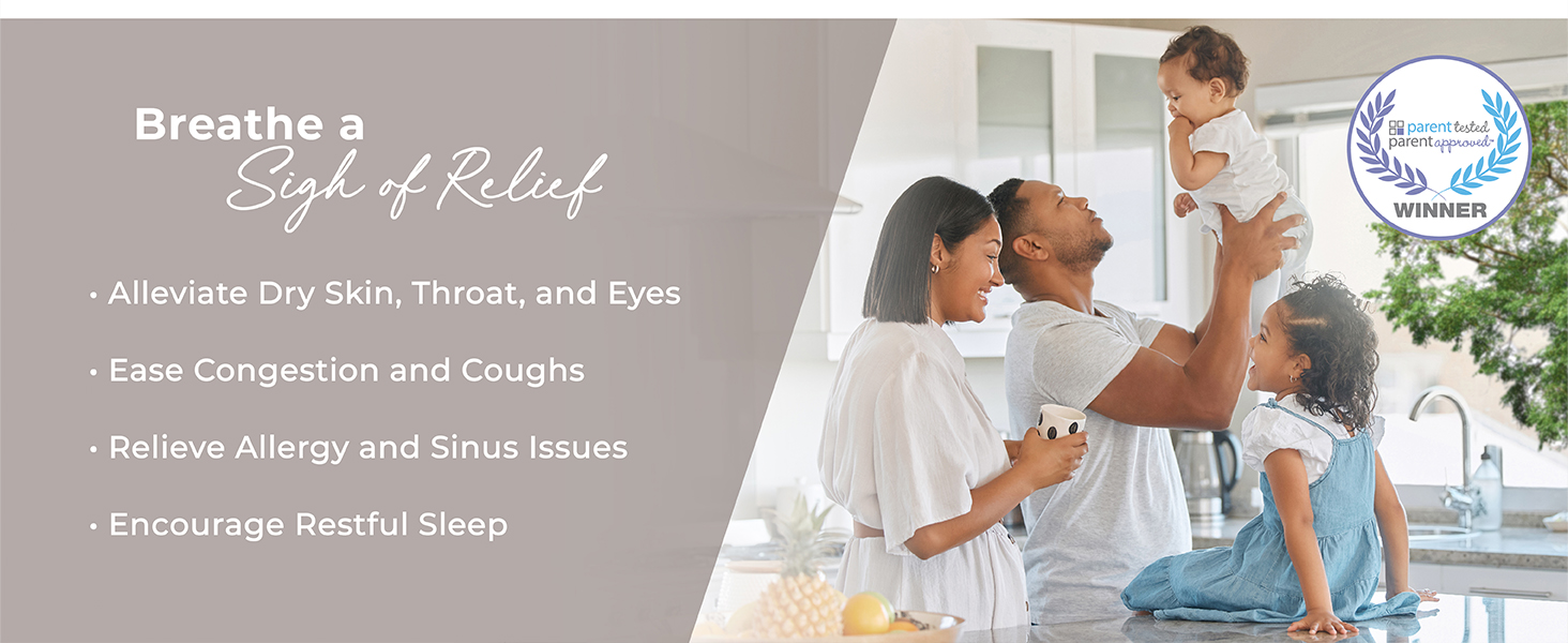 breathe a sigh of relief dry skin throat eyes ease congestion coughs relieve allergies improve sleep