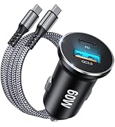USB C Car Charger Adapter 60W, [PD30W&amp;QC3.0] Cigarette Lighter Charger Type C Super Fast Car Char...