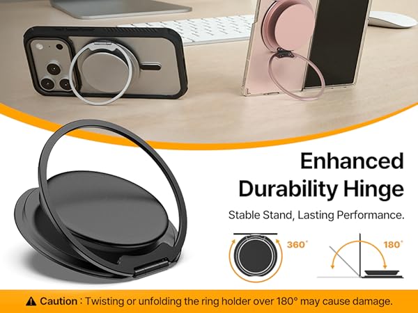 Text reads 'Enhanced Durability Hinge'. Gray pet food bowl with reinforced hinge mechanism shown from multiple angles. Durable construction design for pet feeding, featuring secure fastening system and protective base.