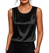 Zeagoo Womens Satin Tank Top Pleated Sleeveless Blouse Dressy Casual Tops Crewneck Silk Shirts Bu...