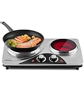 Hot Plate, CUSIMAX Electric Double Burner, Portable Ceramic Infrared Cooktop, Dual Control Cookin...