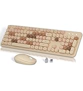 Wireless Keyboard and Mouse, Links9+ Full-Size Retro Typewriter Keyboard with Round Keycaps, 2.4G...