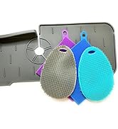 Silicone Dish Sponge Dish Scrubber [4 Pack] &amp; Sink Faucet Splash Guard – Kitchen Sink Set of Food...