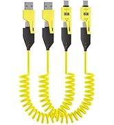 GUGOBOX 4-in-1 Spring Charging Cable - 4ft 65W Coiled USB Cable for Phones,Laptops,Car Chargers a...