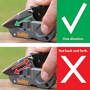 person sharpening a pocket knife outdoors using a rock to stabilize