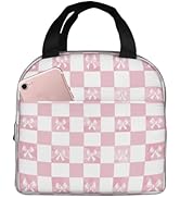 DADABULIU Lunch Bag Pink Check Bow Pattern Insulated Lunch Box Cooler Tote for Adults Student Boy...